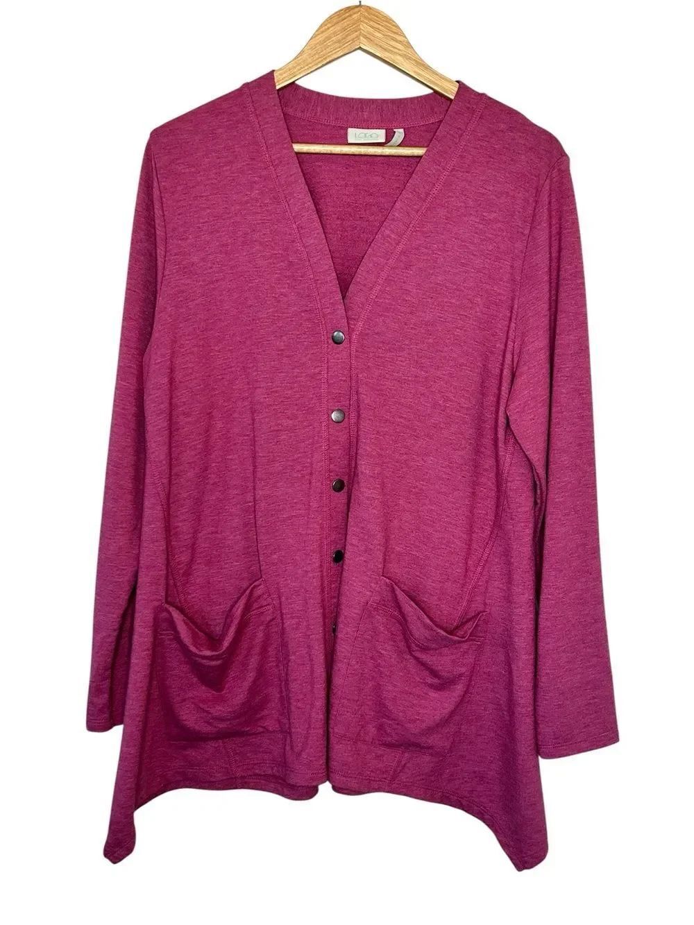 LOGO by Lori Goldstein raspberry Button-Front Lightweight Cardigan size large
